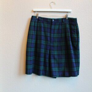Vintage 80's 90's green blue plaid wool flannel womens shorts 16 34" waist